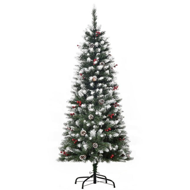 5FT Pencil Christmas Tree with Red Berries and Pinecones Indoor Holiday Decoration - Green