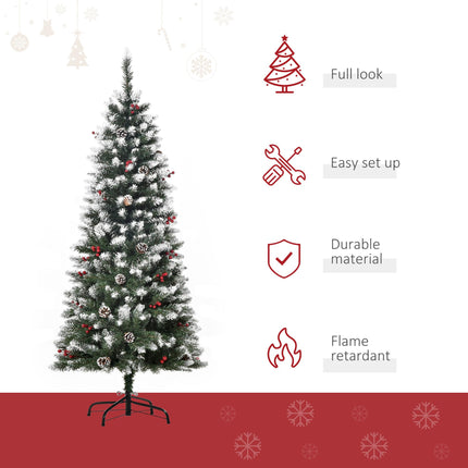5FT Pencil Christmas Tree with Red Berries and Pinecones Indoor Holiday Decoration - Green