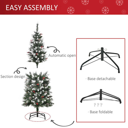 5FT Pencil Christmas Tree with Red Berries and Pinecones Indoor Holiday Decoration - Green