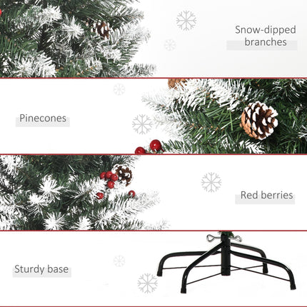 5FT Pencil Christmas Tree with Red Berries and Pinecones Indoor Holiday Decoration - Green