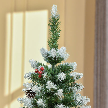 5FT Pencil Christmas Tree with Red Berries and Pinecones Indoor Holiday Decoration - Green