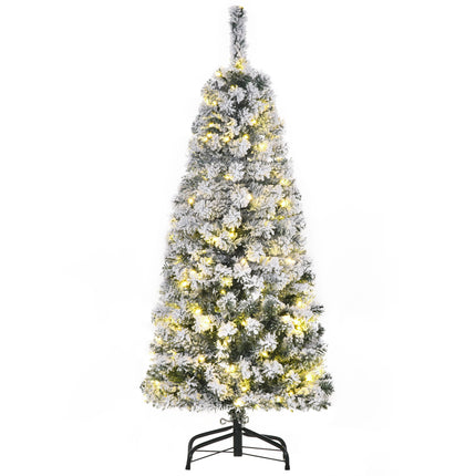 4ft Prelit Snow Flocked Artificial Christmas Tree with Warm White LED Lights - Green White
