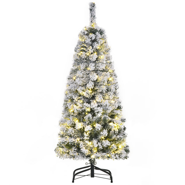 4ft Prelit Snow Flocked Artificial Christmas Tree with Warm White LED Lights - Green White