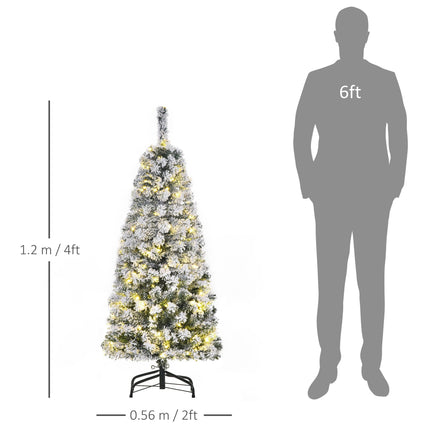4ft Prelit Snow Flocked Artificial Christmas Tree with Warm White LED Lights - Green White