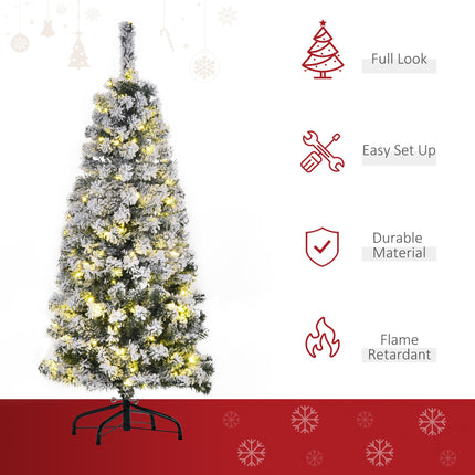 4ft Prelit Snow Flocked Artificial Christmas Tree with Warm White LED Lights - Green White