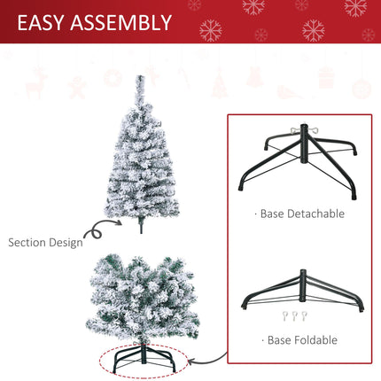 4ft Prelit Snow Flocked Artificial Christmas Tree with Warm White LED Lights - Green White