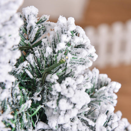 4ft Prelit Snow Flocked Artificial Christmas Tree with Warm White LED Lights - Green White