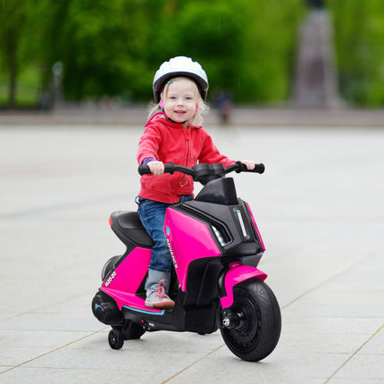 6V Kids Electric Motorbike Ride-On Toy with Music, Headlights & Training Wheels for Ages 2-4 - Pink