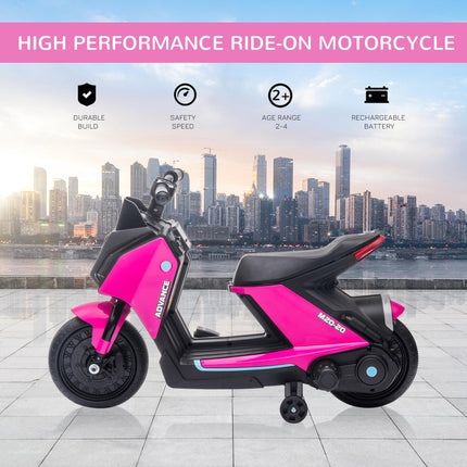6V Kids Electric Motorbike Ride-On Toy with Music, Headlights & Training Wheels for Ages 2-4 - Pink