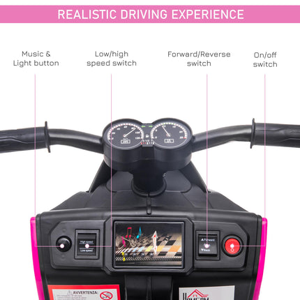 6V Kids Electric Motorbike Ride-On Toy with Music, Headlights & Training Wheels for Ages 2-4 - Pink