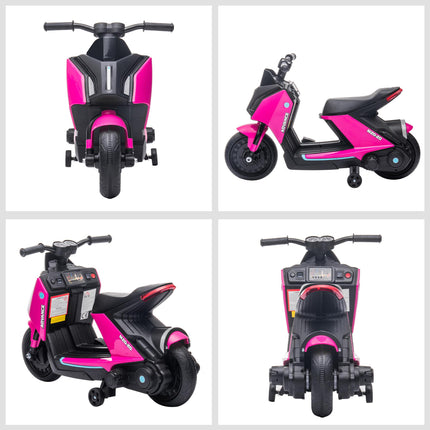 6V Kids Electric Motorbike Ride-On Toy with Music, Headlights & Training Wheels for Ages 2-4 - Pink