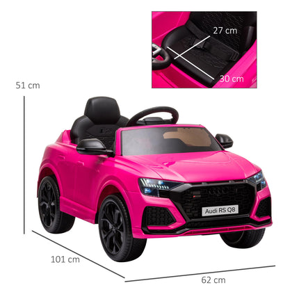 Compatible 6V Kids Electric Ride-On Audi RS Q8 Car with Remote, Music, Lights, USB, Bluetooth - Pink