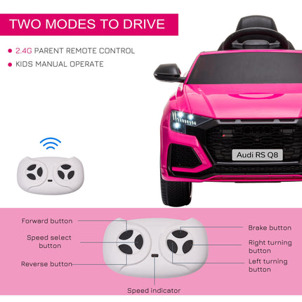 Compatible 6V Kids Electric Ride-On Audi RS Q8 Car with Remote, Music, Lights, USB, Bluetooth - Pink