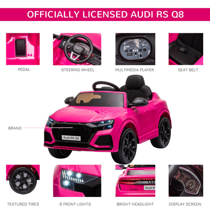 Compatible 6V Kids Electric Ride-On Audi RS Q8 Car with Remote, Music, Lights, USB, Bluetooth - Pink