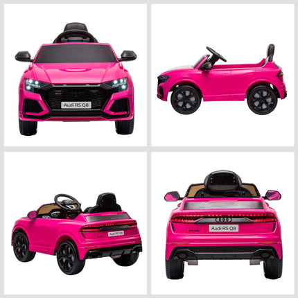 Compatible 6V Kids Electric Ride-On Audi RS Q8 Car with Remote, Music, Lights, USB, Bluetooth - Pink