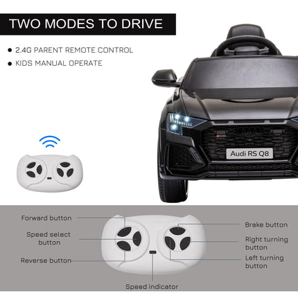 Audi RS Q8 Licensed 6V Ride-On Electric Car with Parental Remote, Music & Lights - Black