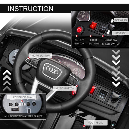 Audi RS Q8 Licensed 6V Ride-On Electric Car with Parental Remote, Music & Lights - Black
