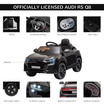 Audi RS Q8 Licensed 6V Ride-On Electric Car with Parental Remote, Music & Lights - Black