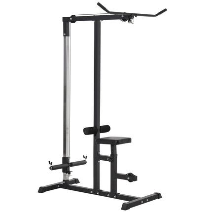 Power Tower Adjustable Pulldown Machine with Dip Station and Weighted Ab Crunch - Black
