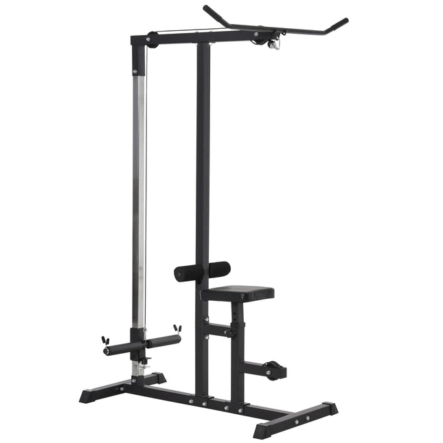 Power Tower Adjustable Pulldown Machine with Dip Station and Weighted Ab Crunch - Black