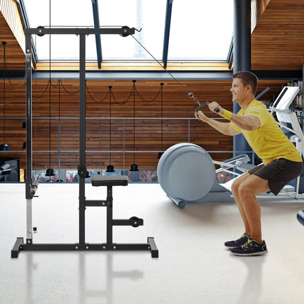 Power Tower Adjustable Pulldown Machine with Dip Station and Weighted Ab Crunch - Black