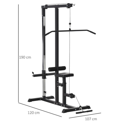 Power Tower Adjustable Pulldown Machine with Dip Station and Weighted Ab Crunch - Black