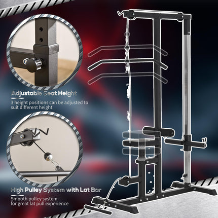 Power Tower Adjustable Pulldown Machine with Dip Station and Weighted Ab Crunch - Black