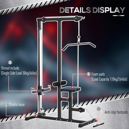 Power Tower Adjustable Pulldown Machine with Dip Station and Weighted Ab Crunch - Black