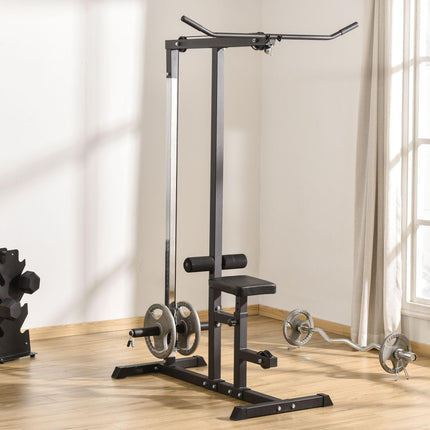 Power Tower Adjustable Pulldown Machine with Dip Station and Weighted Ab Crunch - Black