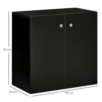 Freestanding Storage Cabinet with Two Shelves Sideboard Kitchen Cupboard - Black