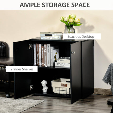 Freestanding Storage Cabinet with Two Shelves Sideboard Kitchen Cupboard - Black