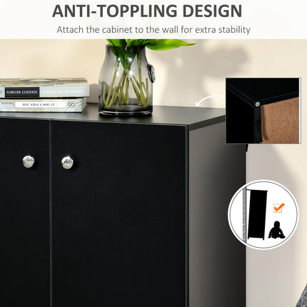 Freestanding Storage Cabinet with Two Shelves Sideboard Kitchen Cupboard - Black