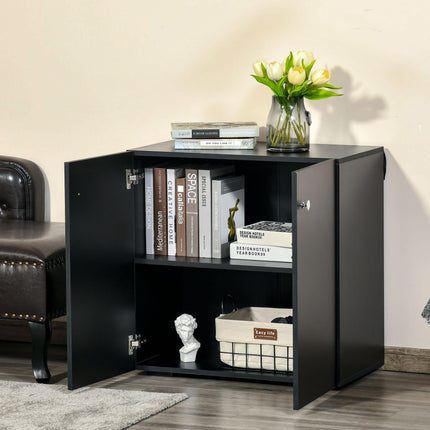 Freestanding Storage Cabinet with Two Shelves Sideboard Kitchen Cupboard - Black