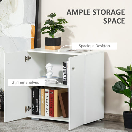 Storage Cabinet with 2 Shelves and Doors, Freestanding Wooden Sideboard for Kitchen, Living Room, Hallway - White