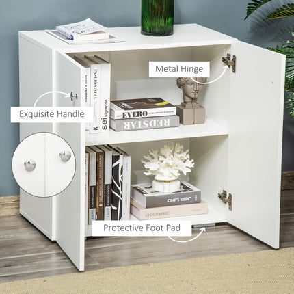 Storage Cabinet with 2 Shelves and Doors, Freestanding Wooden Sideboard for Kitchen, Living Room, Hallway - White