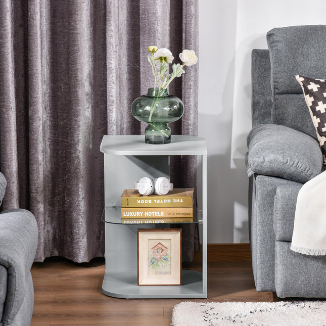Modern Side Table Three Layer Bedside Table Nightstand with 2 Storage Shelves, F