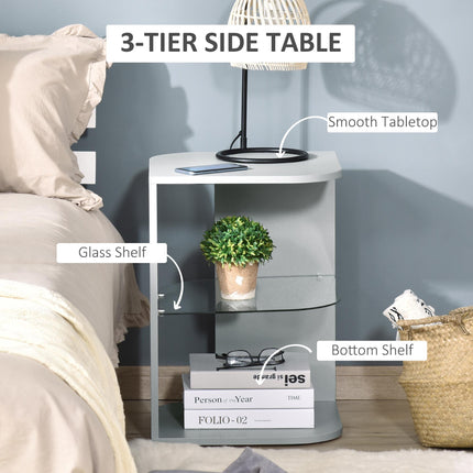 Modern Side Table Three Layer Bedside Table Nightstand with 2 Storage Shelves, F