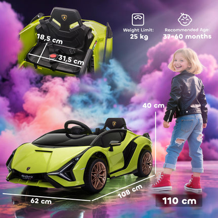Lamborghini SIAN Kids Electric Ride-On Car 12V with Remote Control, Lights & MP3 for Ages 3-5 - Green