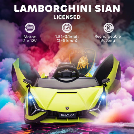 Lamborghini SIAN Kids Electric Ride-On Car 12V with Remote Control, Lights & MP3 for Ages 3-5 - Green