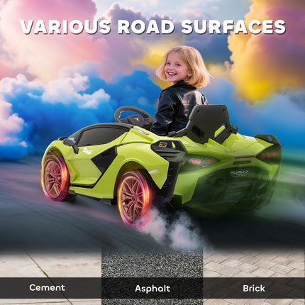 Lamborghini SIAN Kids Electric Ride-On Car 12V with Remote Control, Lights & MP3 for Ages 3-5 - Green