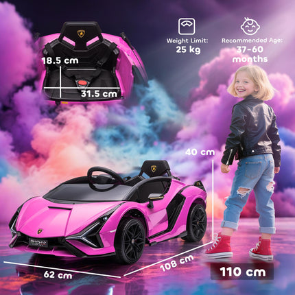 Compatible 12V Kids Electric Ride On Lamborghini SIAN Car with Remote Control, Lights & MP3 - Pink