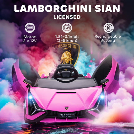 Compatible 12V Kids Electric Ride On Lamborghini SIAN Car with Remote Control, Lights & MP3 - Pink