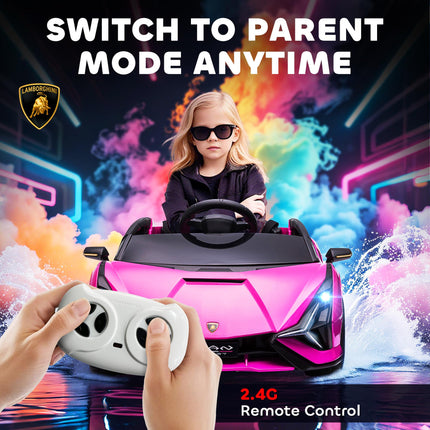 Compatible 12V Kids Electric Ride On Lamborghini SIAN Car with Remote Control, Lights & MP3 - Pink