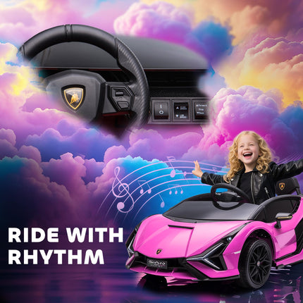 Compatible 12V Kids Electric Ride On Lamborghini SIAN Car with Remote Control, Lights & MP3 - Pink