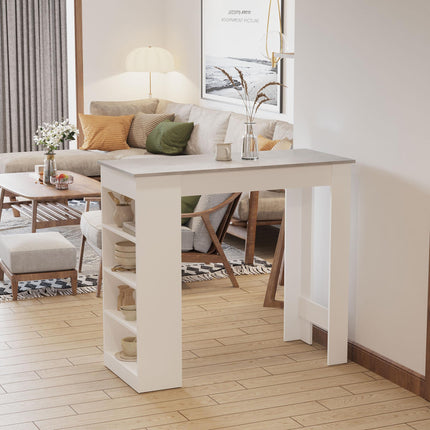 Bar Table with 4-Tier Storage Shelf for Kitchen & Dining - Grey