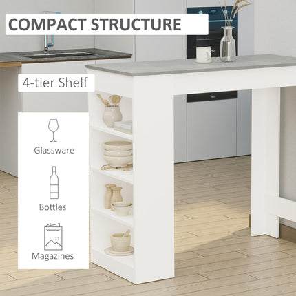 Bar Table with 4-Tier Storage Shelf for Kitchen & Dining - Grey