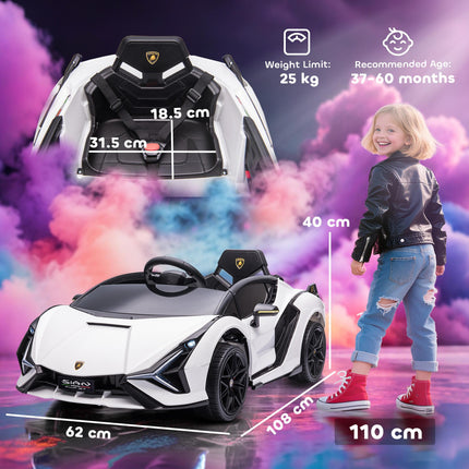 Compatible 12V Kids Electric Ride On Lamborghini SIAN Car with Remote Control, Lights & MP3 Player for Ages 3-5 - White