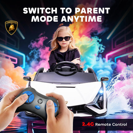 Compatible 12V Kids Electric Ride On Lamborghini SIAN Car with Remote Control, Lights & MP3 Player for Ages 3-5 - White