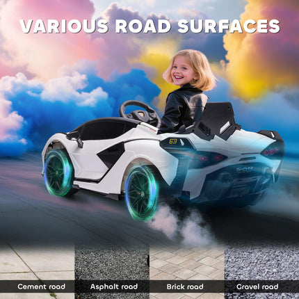 Compatible 12V Kids Electric Ride On Lamborghini SIAN Car with Remote Control, Lights & MP3 Player for Ages 3-5 - White