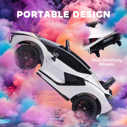 Compatible 12V Kids Electric Ride On Lamborghini SIAN Car with Remote Control, Lights & MP3 Player for Ages 3-5 - White